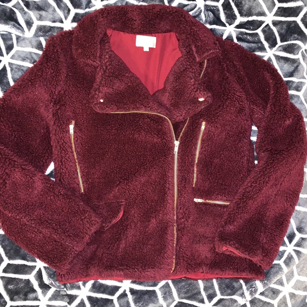 Beach Riot Sherpa Moto Jacket in Burgundy